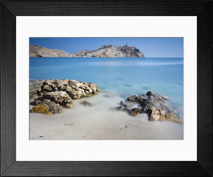Framed Print : Suwadi Watch Tower seen from Al Sawadi beach, Al Batinah South Governorate, Oman