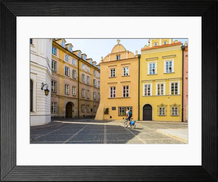Framed Print : Cyclist in Old Town, Warsaw, Poland, Europe Framed Print : Cyclist in Old Town, Warsaw, Poland, Europe