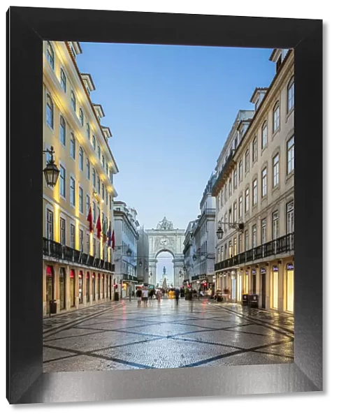Portugal, Lisbon. View along Rua Augusta towards the Arco da Rua Augusta triumphal arch