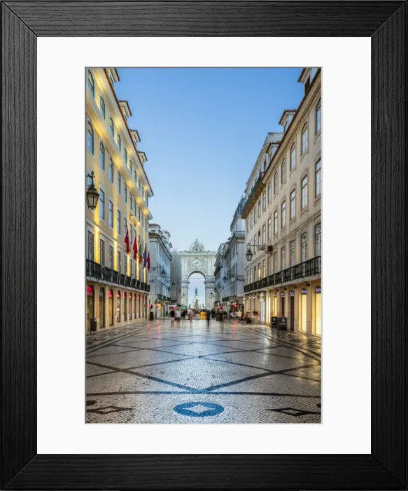 Framed Print : Portugal, Lisbon. View along Rua Augusta towards the Arco da Rua Augusta triumphal arch