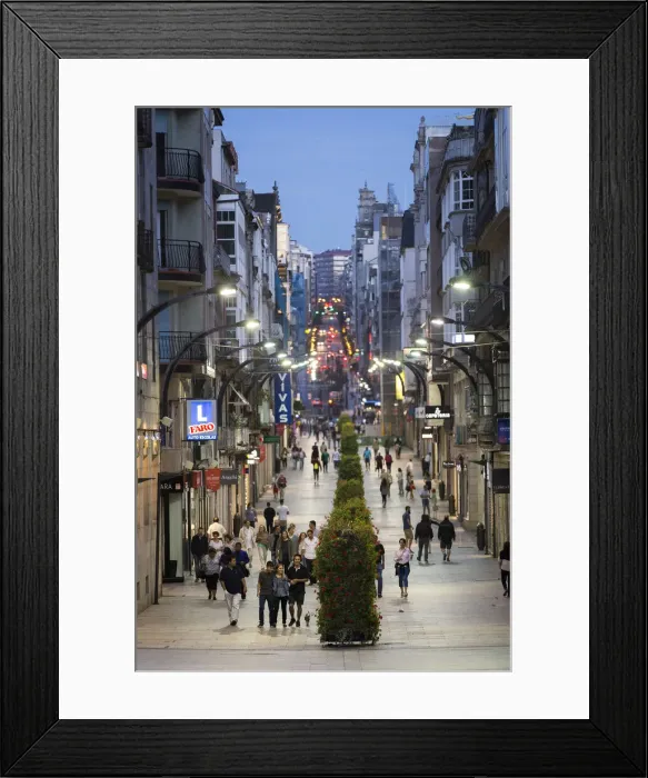 Framed Print : Spain, Galicia, Vigo, People walking in Rua do Principe