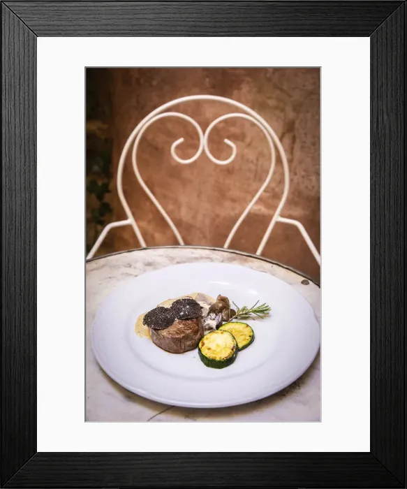 Framed Print : Spain, Aragon, Rubielos de Mora, Beef fillet steak with Teruels