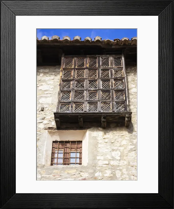 Framed Print : Spain, Aragon, Mirambel, Typical houses with wood decoration in the centre of Mirambel Framed Print : Spain, Aragon, Mirambel, Typical houses with wood decoration in the centre of Mirambel