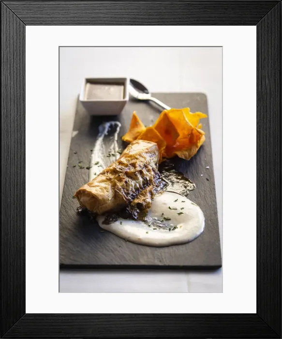 Framed Print : Spain, Aragon, Mora de Rubielos, Crunchy roll filled with bull tail Framed Print : Spain, Aragon, Mora de Rubielos, Crunchy roll filled with bull tail