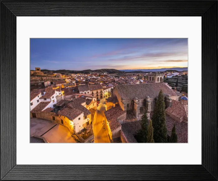 Framed Print : Spain, Aragon, Mora de Rubielos, The center of Mora de Rubielos at dusk Framed Print : Spain, Aragon, Mora de Rubielos, The center of Mora de Rubielos at dusk