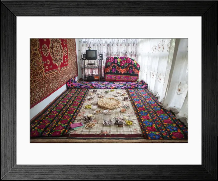 Framed Print : Lunch laid out on a tablecloth on the floor, at a homestay on the Pamir Highway Framed Print : Lunch laid out on a tablecloth on the floor, at a homestay on the Pamir Highway