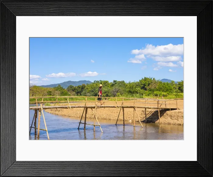 Framed Print : A man crossing a bridge over a river in Pai, Mae Hong Son province, Northern Thailand Framed Print : A man crossing a bridge over a river in Pai, Mae Hong Son province, Northern Thailand