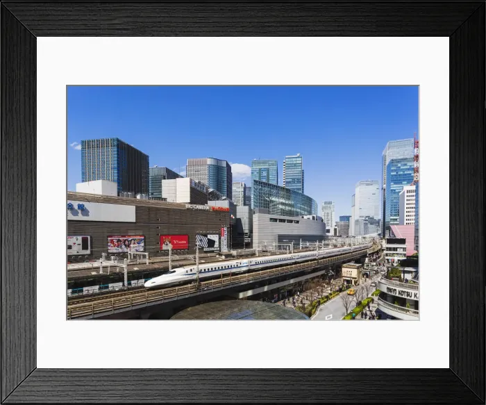 Framed Print : Japan, Honshu, Tokyo, Yurakucho, Skyline and Shinkansen Bullet Train Framed Print : Japan, Honshu, Tokyo, Yurakucho, Skyline and Shinkansen Bullet Train