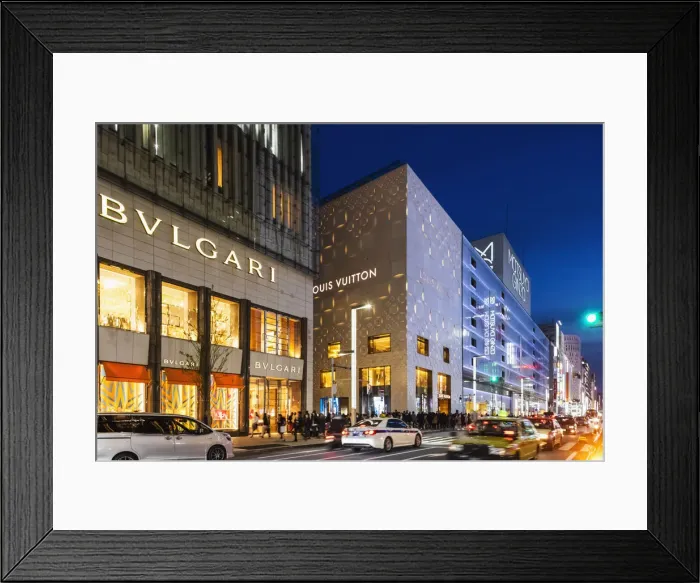 Framed Print : Japan, Honshu, Tokyo, Ginza, Chuo-dori Shopping Street at Night