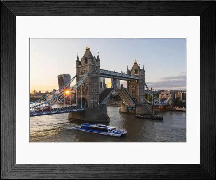 Framed Print : England, London, Tower Bridge, Thames Cruise Boat Passing Through Open Tower Bridge Framed Print : England, London, Tower Bridge, Thames Cruise Boat Passing Through Open Tower Bridge