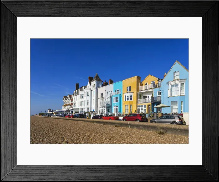 Framed Print : England, Suffolk, Aldeburgh, Aldeburgh Beach and Colourful Seafront Buildings Framed Print : England, Suffolk, Aldeburgh, Aldeburgh Beach and Colourful Seafront Buildings