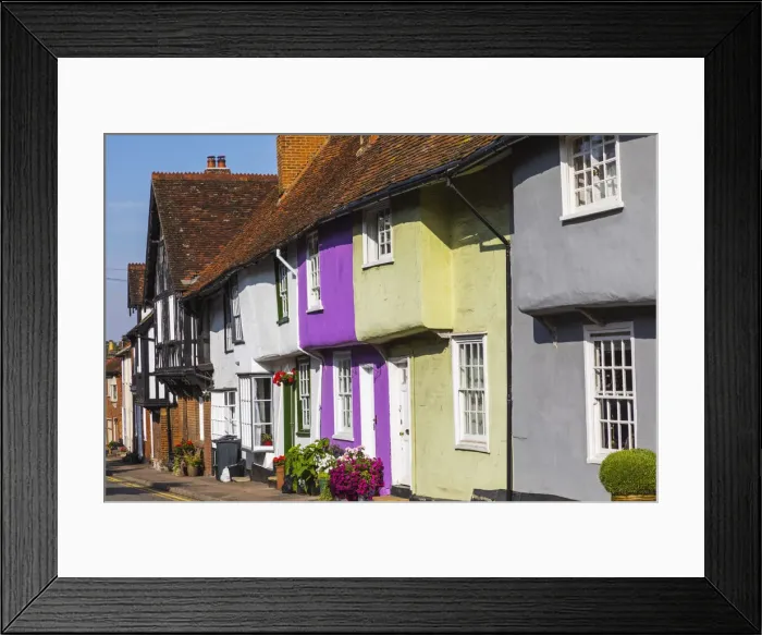 Framed Print : England, Essex, Saffron Walden, Castle Street, Colourful Houses Framed Print : England, Essex, Saffron Walden, Castle Street, Colourful Houses