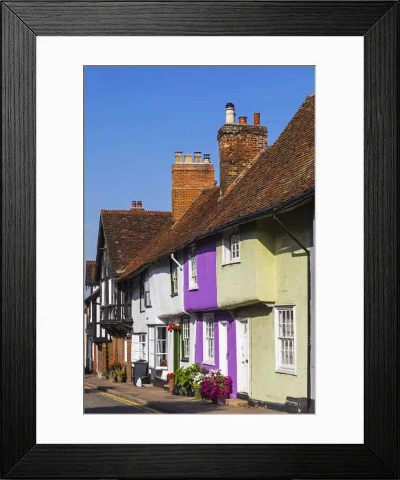 Framed Print : England, Essex, Saffron Walden, Castle Street, Colourful Houses Framed Print : England, Essex, Saffron Walden, Castle Street, Colourful Houses