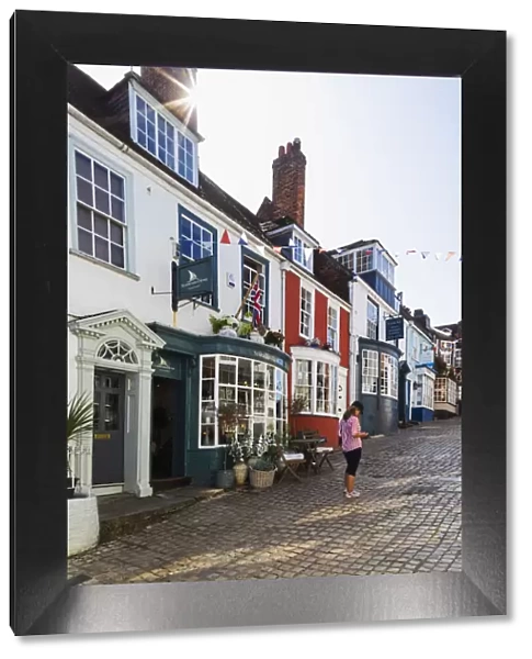 England, Hampshire, The New Forest, Lymington, Colourful Shop Fronts on Quay Hill