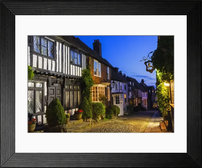 Framed Print : England, East Sussex, Rye, Mermaid Street at Night