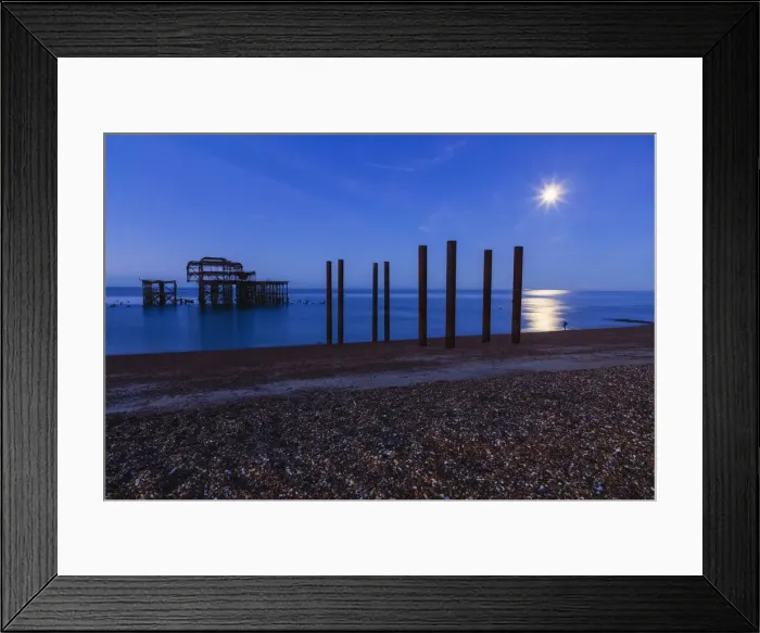 Framed Print : England, East Sussex, Brighton, , Brighton Beach, The Ruins of West Pier at Night Framed Print : England, East Sussex, Brighton, , Brighton Beach, The Ruins of West Pier at Night