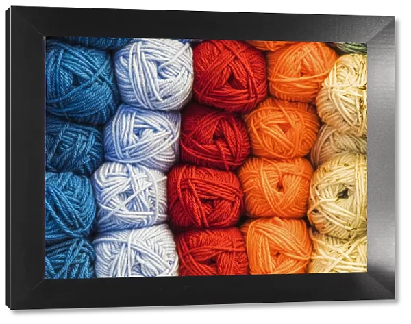 England, Somerset, Bath, Bath Guildhall Market, Shop Display of Colourful Knitting Wool