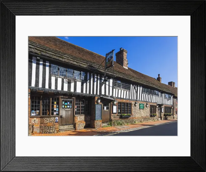 Framed Print : England, East Sussex, South Downs, Alfriston Village, The George Inn Pub Framed Print : England, East Sussex, South Downs, Alfriston Village, The George Inn Pub