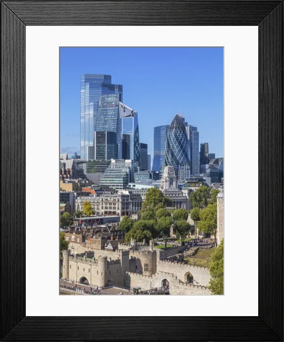 Framed Print : England, London, View of the City of London Skyline and The Tower of London from Tower Framed Print : England, London, View of the City of London Skyline and The Tower of London from Tower