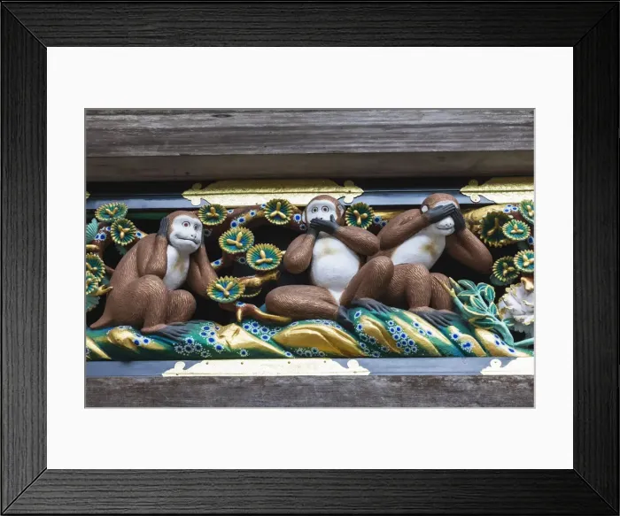 Framed Print : Japan, Honshu, Tochigi Prefecture, Nikko, Toshogu Shrine, The Famous Three Wise Monkeys Framed Print : Japan, Honshu, Tochigi Prefecture, Nikko, Toshogu Shrine, The Famous Three Wise Monkeys