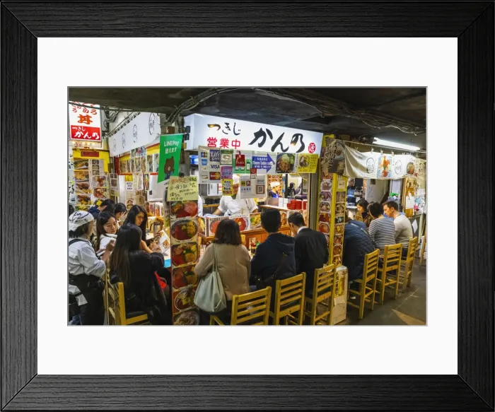 Framed Print : Japan, Honshu, Tokyo, Tsukiji, Tsukiji Outer Market, Seafood Restaurant with Customers Framed Print : Japan, Honshu, Tokyo, Tsukiji, Tsukiji Outer Market, Seafood Restaurant with Customers