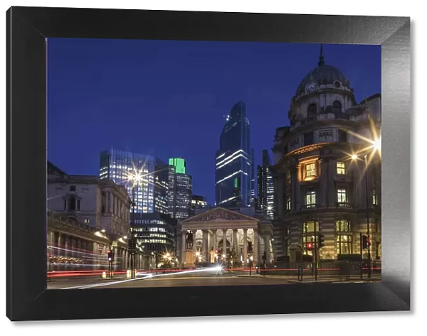 England, London, The City of London, Night View showing The Bank of England