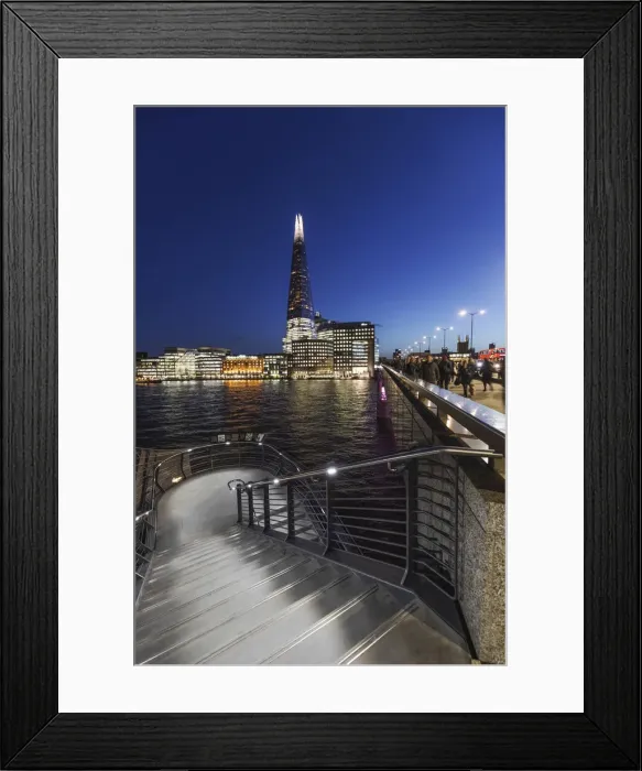 Framed Print : England, London, Night View of London Bridge Steps and The Shard