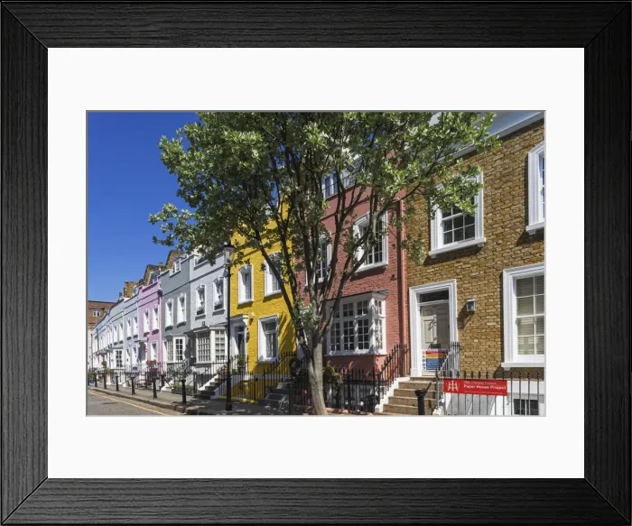 Framed Print : England, London, Westminster, Kensington and Chelsea, Colourful Residential Houses in Framed Print : England, London, Westminster, Kensington and Chelsea, Colourful Residential Houses in