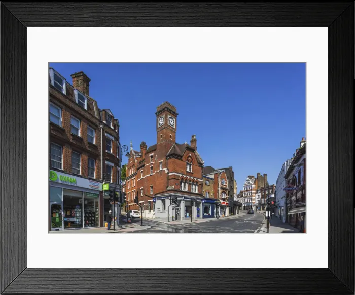 Framed Print : England, London, Hampstead, Village Centre and The Clock Tower Framed Print : England, London, Hampstead, Village Centre and The Clock Tower
