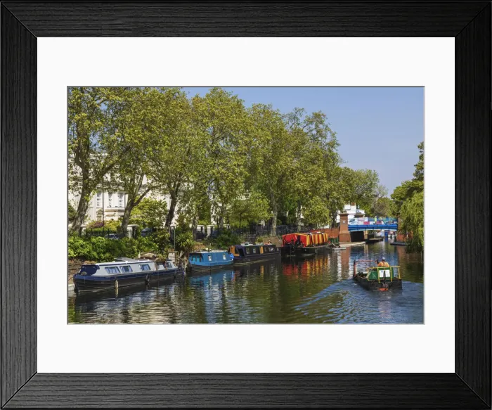 Framed Print : England, London, City of Westminster, Little Venice, Colourful Narrow Boats and Canal Framed Print : England, London, City of Westminster, Little Venice, Colourful Narrow Boats and Canal