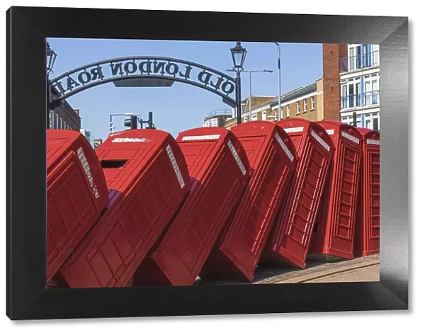England, London, Kingston-upon-Thames, Sculpture Made of Dis-used Telephone Boxes titled