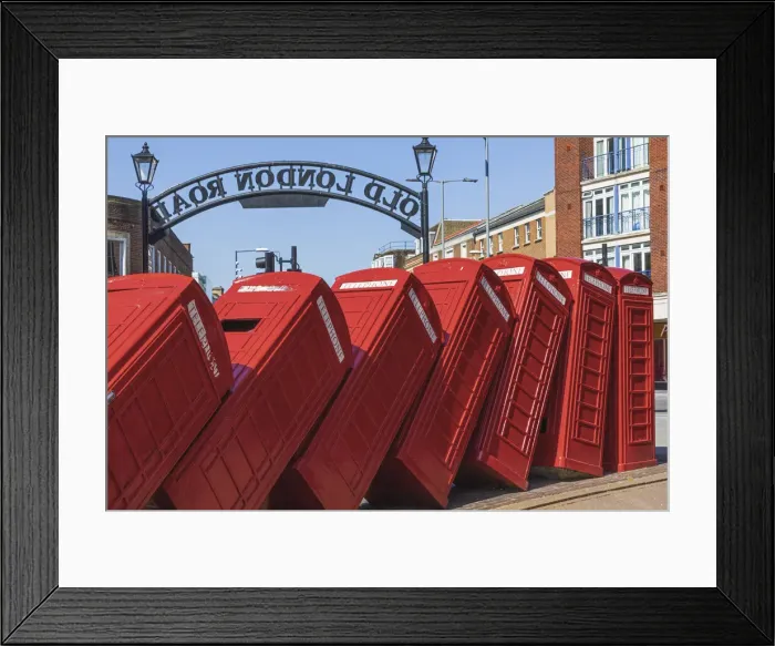 Framed Print : England, London, Kingston-upon-Thames, Sculpture Made of Dis-used Telephone Boxes titled Framed Print : England, London, Kingston-upon-Thames, Sculpture Made of Dis-used Telephone Boxes titled
