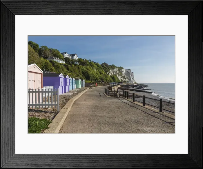 Framed Print : England, Kent, Dover, St. Margarets Bay, Beach Huts and Cliff Top Housing Framed Print : England, Kent, Dover, St. Margarets Bay, Beach Huts and Cliff Top Housing