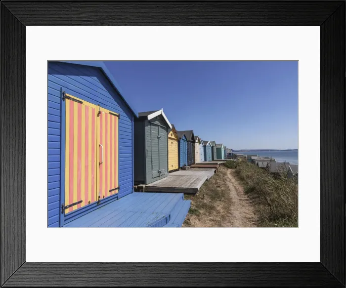 Framed Print : England, Hampshire, New Forest, Milton on Sea, Colourful Beach Huts Framed Print : England, Hampshire, New Forest, Milton on Sea, Colourful Beach Huts