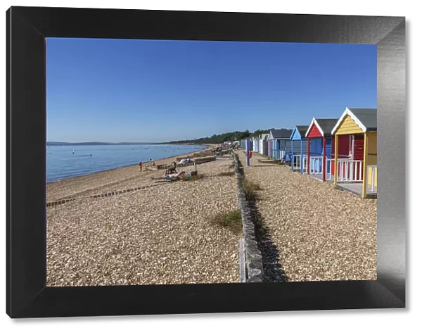 England, Hampshire, New Forest, Calshot, Calshot Beach, Colourful Beach Huts
