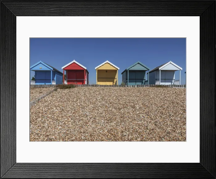 Framed Print : England, Hampshire, New Forest, Calshot, Calshot Beach, Colourful Beach Huts