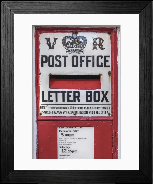 Framed Print : England, Hampshire, Winchester, Kingsgate, Historic VR Post Office Letter Box Framed Print : England, Hampshire, Winchester, Kingsgate, Historic VR Post Office Letter Box