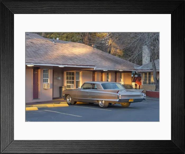Framed Print : USA, Oregon, Bend, Holiday Motel and 1962 Cadillac Framed Print : USA, Oregon, Bend, Holiday Motel and 1962 Cadillac