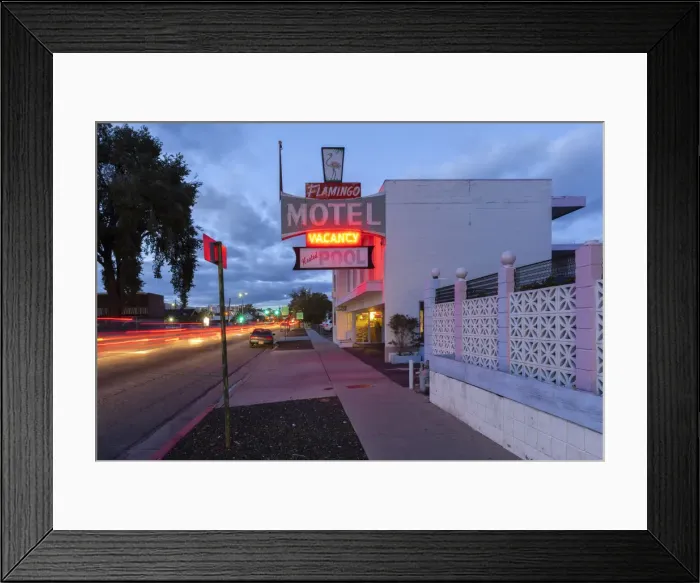 Framed Print : USA, Nevada, Reno, Flamingo Motel at dusk Framed Print : USA, Nevada, Reno, Flamingo Motel at dusk