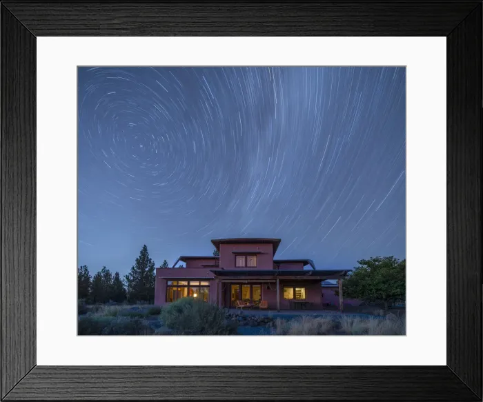 Framed Print : USA, Oregon, Central, Bend, Rancho las Hierbas, private home with star trails Framed Print : USA, Oregon, Central, Bend, Rancho las Hierbas, private home with star trails