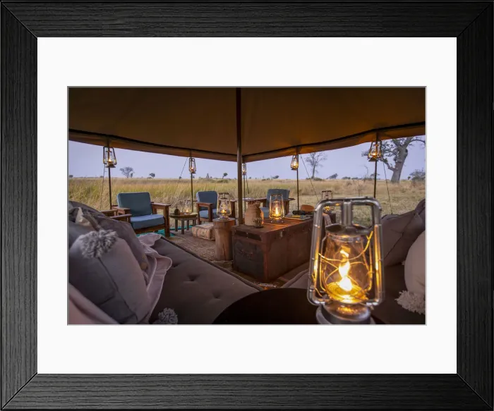 Framed Print : Safari camp, Moremi National Park, Okavango Delta, Botswana