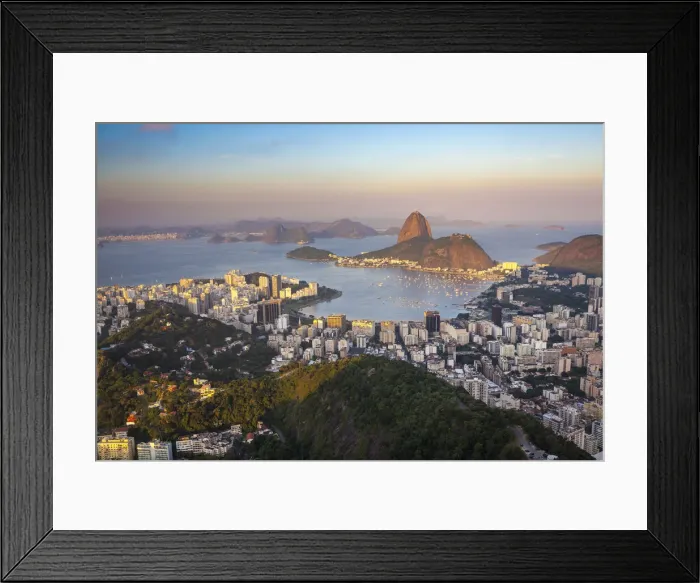 Framed Print : View of Sugarloaf Mountain and Botafogo Bay at sunset, Rio de Janeiro, Brazil Framed Print : View of Sugarloaf Mountain and Botafogo Bay at sunset, Rio de Janeiro, Brazil