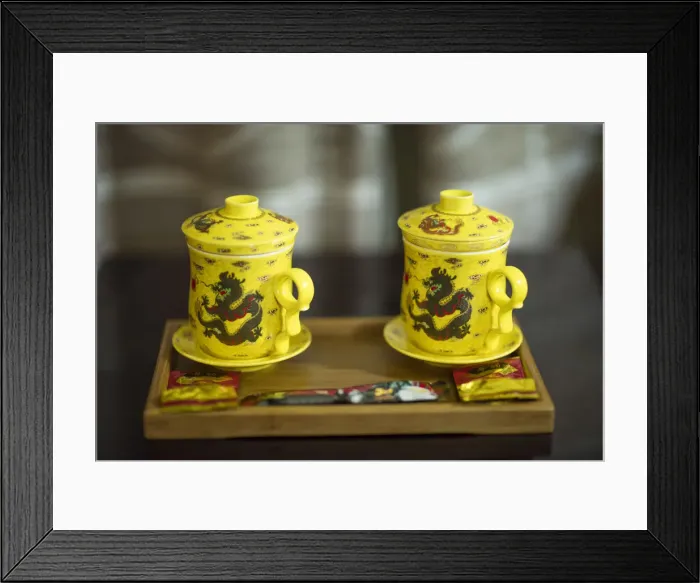 Framed Print : Traditional tea cups and tea, Yangshou, China Framed Print : Traditional tea cups and tea, Yangshou, China
