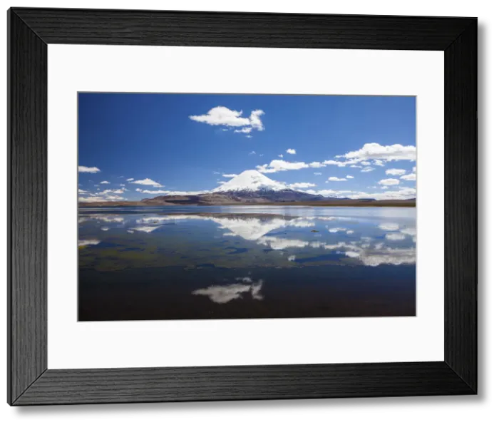 Framed Print : Parinacota Volcano reflected in Chungara Lake in Lauca National Park
