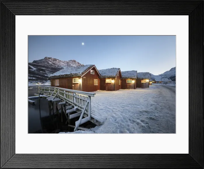Framed Print : Typical fisherman house during twilight, Lokvoll, Manndalen, Kafjord, Lyngen Alps, Tromso Framed Print : Typical fisherman house during twilight, Lokvoll, Manndalen, Kafjord, Lyngen Alps, Tromso
