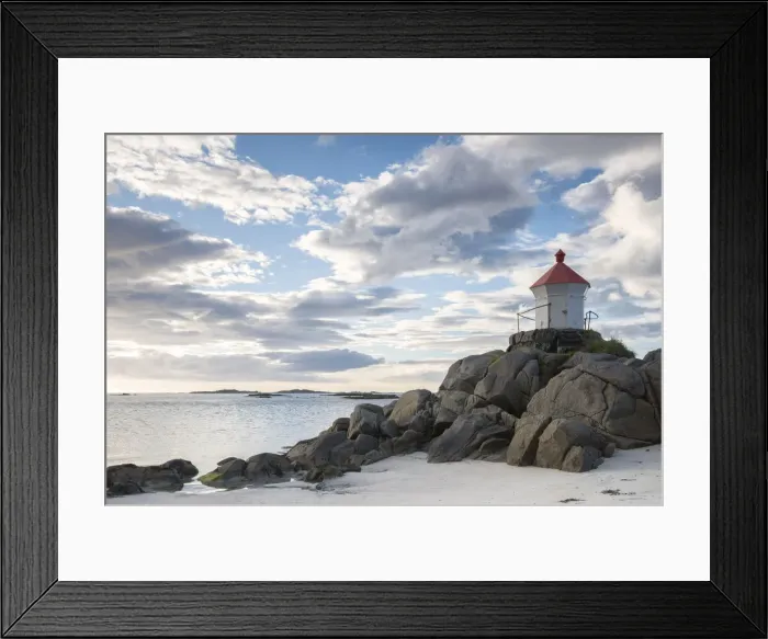 Framed Print : The lighthouse on cliffs surrounded by sea during Midnight sun, Eggum Unstad, Vestvagoy, Lofoten Islands, Norway Framed Print : The lighthouse on cliffs surrounded by sea during Midnight sun, Eggum Unstad, Vestvagoy, Lofoten Islands, Norway