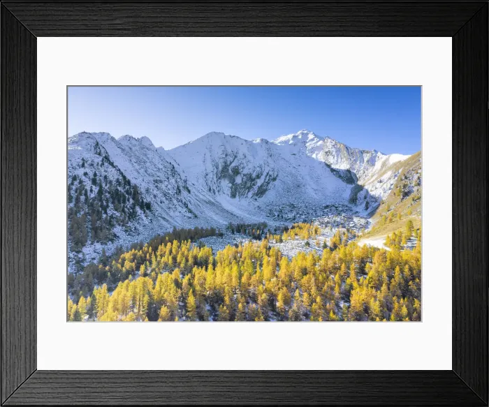 Framed Print : Punta Feniliaz in the Cogne valley in autumn day, municipality of Cogne, Aosta province Framed Print : Punta Feniliaz in the Cogne valley in autumn day, municipality of Cogne, Aosta province