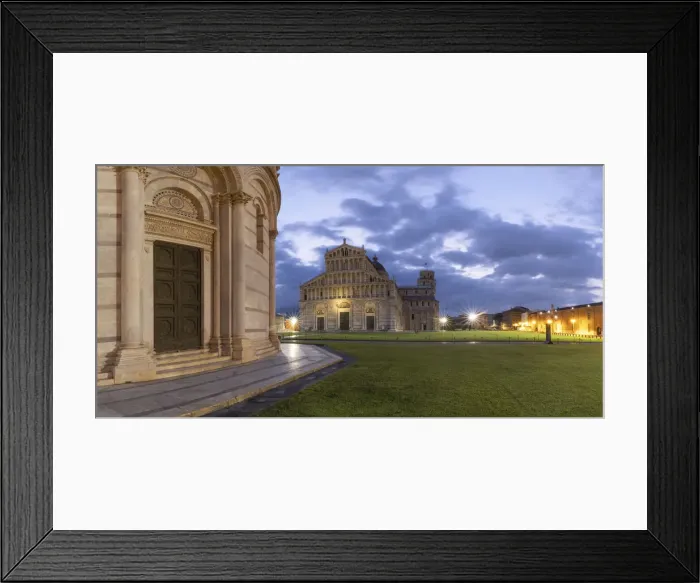 Framed Print : Cathedral of Pisa with the adjacent leaning tower photographed on a summer sunrise Framed Print : Cathedral of Pisa with the adjacent leaning tower photographed on a summer sunrise