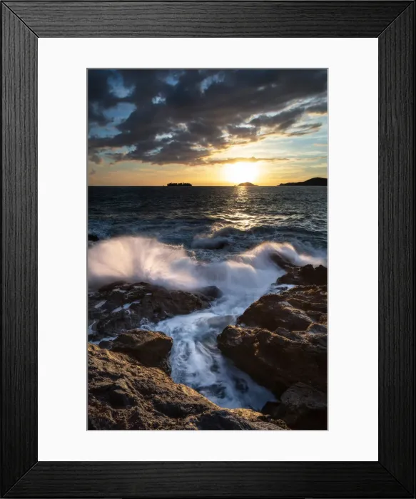 Framed Print : Sunset in the Gulf of Poets on the Tellaro cliff, municipality of Lerici Framed Print : Sunset in the Gulf of Poets on the Tellaro cliff, municipality of Lerici