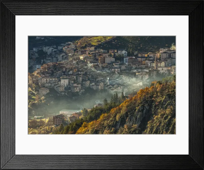 Framed Print : beautiful autumn colors of Scanno village. Abruzzo, Italy